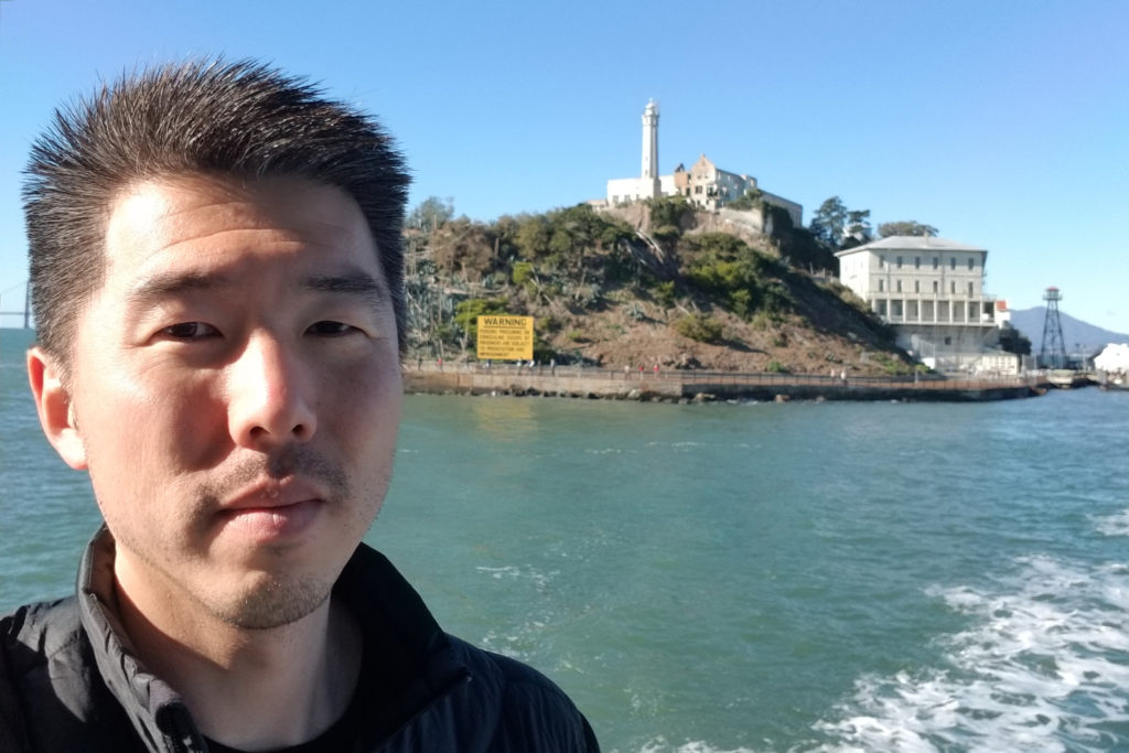 Like 1.4 million visitors annually, Kirn Kim (core project collaborator and the first professional employee of The California Endowment with a conviction history) leaves Alcatraz Island. Courtesy Gregory Sale. 