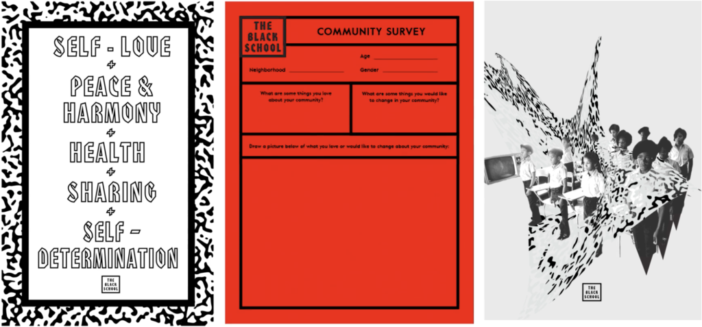 Designed materials and community survey for The Black School, image: RAVA Films