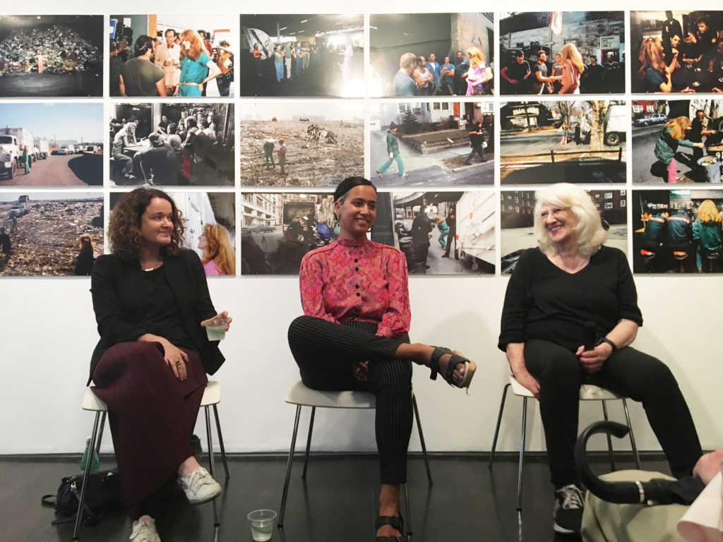 Rachel Barnard (left), Rad Pereira (center), and Mierle Laderman Ukeles (right) in conversation during the City as Partner event at The 8th Floor, NY. Photo by Emma Colón.